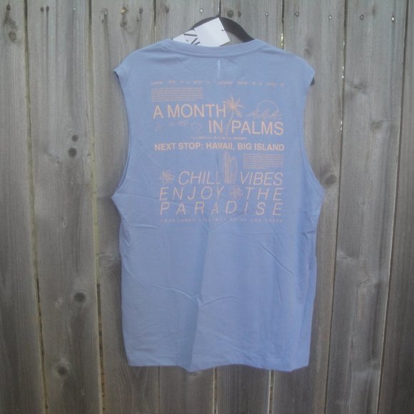 Zara Men's Hawaii " A Month in Palm Trees" Blue Tank Top NEW with Tags - Picture 8 of 8